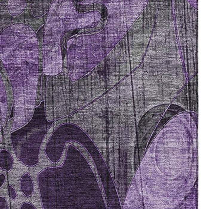 10' X 14' Abstract Distressed Washable Area Rug With UV Protection (649000) - Purple / Ivory