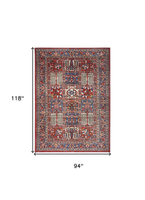 8' X 10' Oriental Distressed Non Skid Area Rug (550549) - Ivory / Red / Blue