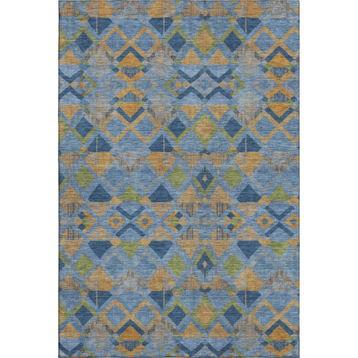 10' X 14' Geometric Washable Area Rug With UV Protection (692892) - Denim Blue / Peach / Green