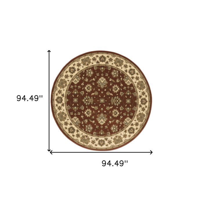 8' Floral Round Rug - Red And Ivory