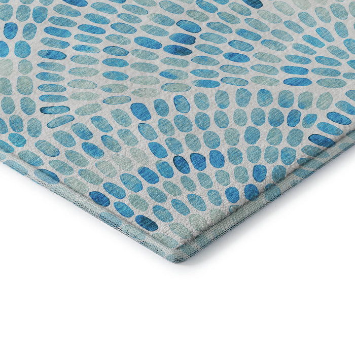 10' X 14' Geometric Washable Area Rug With UV Protection (645846) - Aqua / Ivory