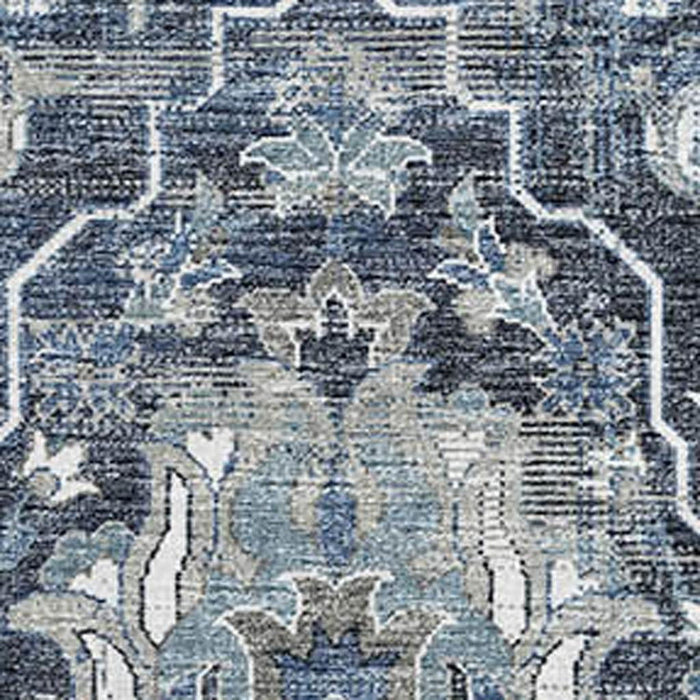 9' X 12' Floral Medallion Distressed Washable Area Rug With UV Protection (644567) - Blue / Ivory