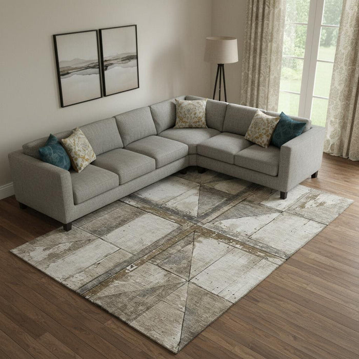 10' X 14' Geometric Washable Area Rug With UV Protection (706493) - Beige / Gray