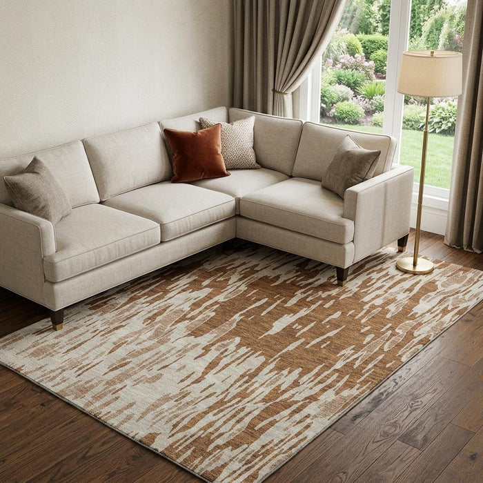 10' X 14' Abstract Washable Area Rug With UV Protection (675192) - Rust / Ivory