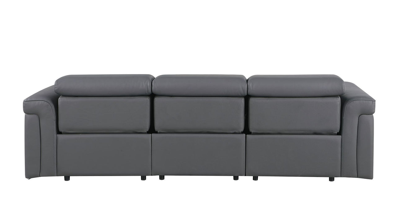 Top Grain Leather Reclining Metal USB Sofa (720430) - Dark Gray