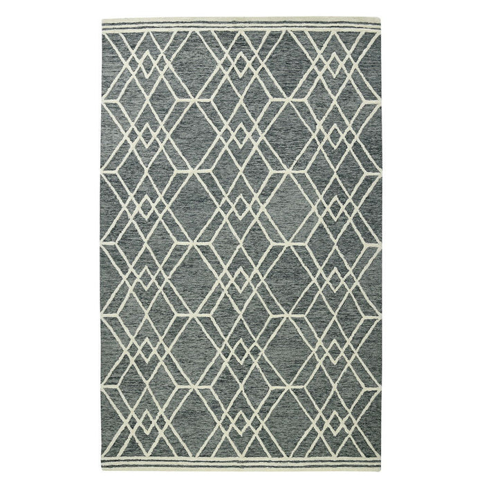 8' X 10' Wool Geometric Hand Hooked Area Rug - Gray And Ivory