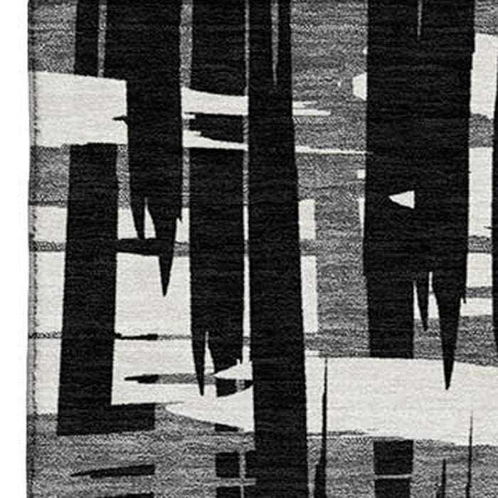 10' X 14' Striped Washable Area Rug With UV Protection (705659) - Black / Ivory