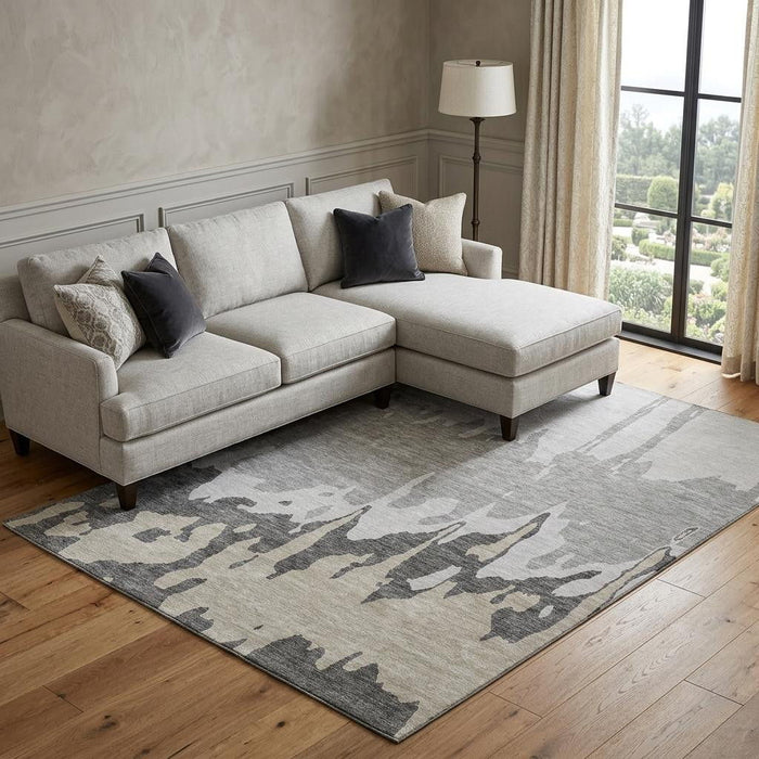 10' X 14' Abstract Washable Area Rug With UV Protection (676128) - Gray / Silver