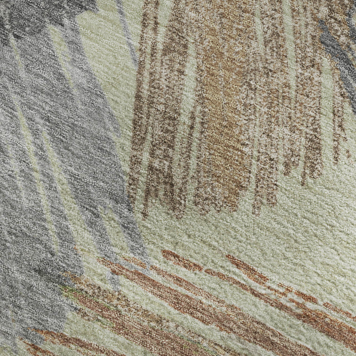 10' X 14' Striped Washable Area Rug With UV Protection (697464) - Artichoke Green / Copper / Gray