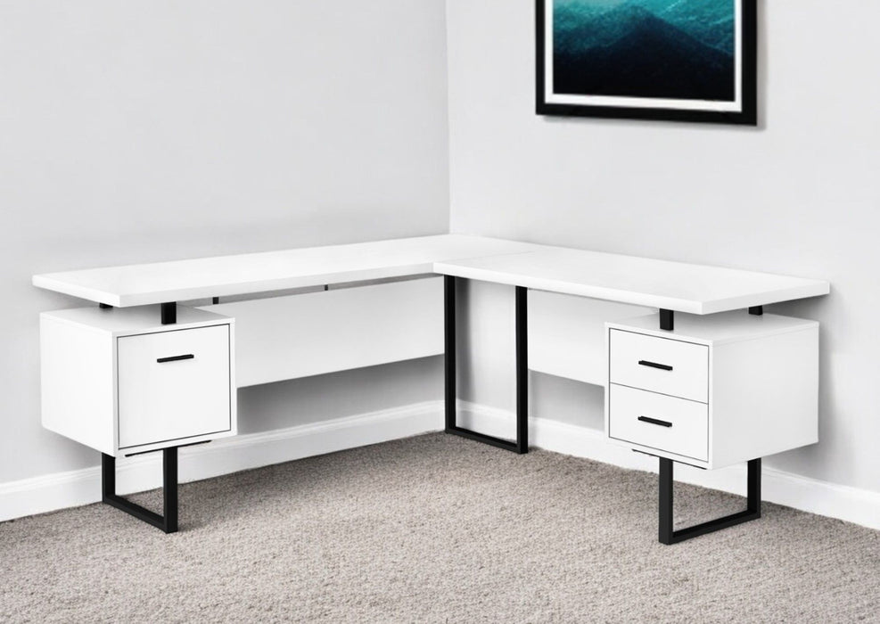 71" L Shape Computer Desk With Three Drawers - White And Black