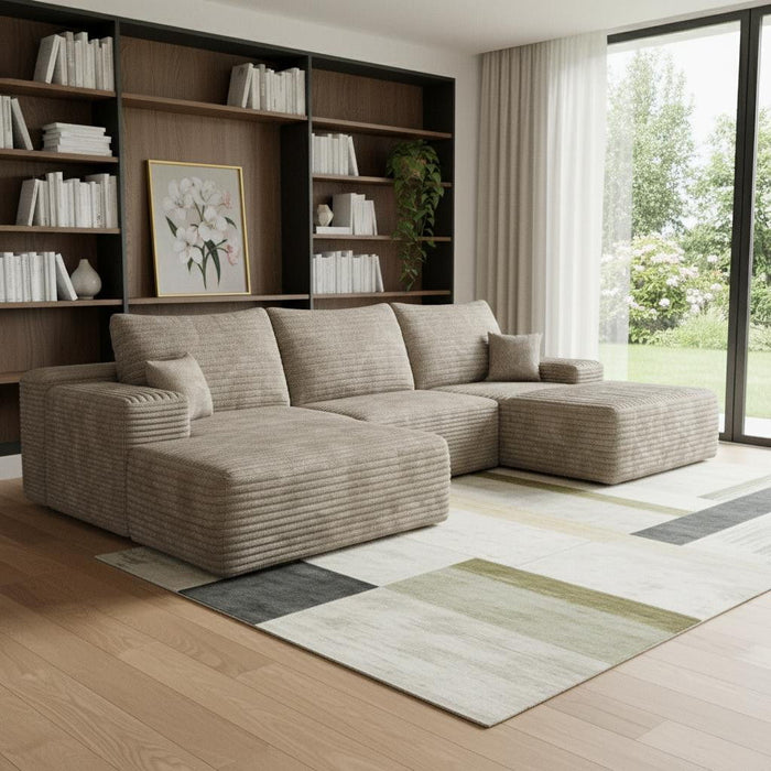 107" 2 Piece Living Room Set Corduroy Modular Compression Foam Sofa With Ottoman Toss Pillows - Camel