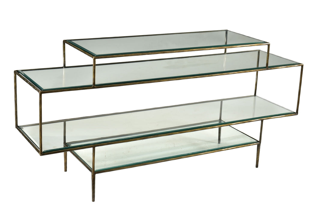 Glass Floor Shelf Console Table With Storage - Clear And Gold