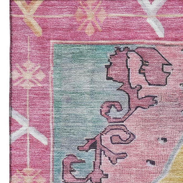 10' X 14' Oriental Washable Area Rug With UV Protection (699460) - Gold / Pink / Teal