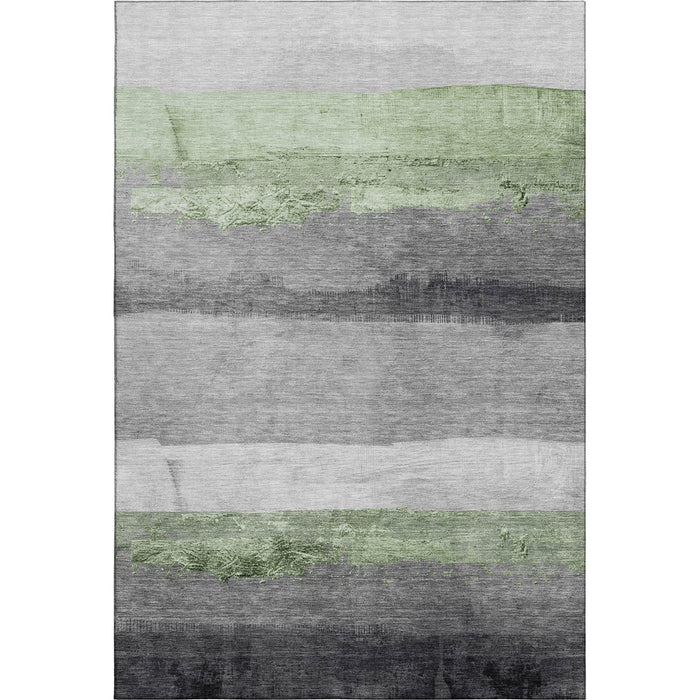 10' X 14' Striped Washable Area Rug With UV Protection (706819) - Artichoke Green / Gray
