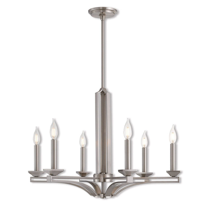 27" Six-Light Dimmable Chandelier With Shades - Nickel