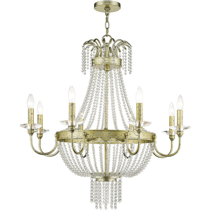 Eight Light Metal Dimmable Chandelier With Shades - Gold