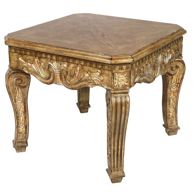 Golden Wood Square End Table - Gold / Brown
