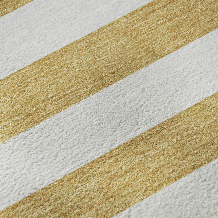 8' X 10' Striped Washable Area Rug With UV Protection (647582) - Gold / Ivory