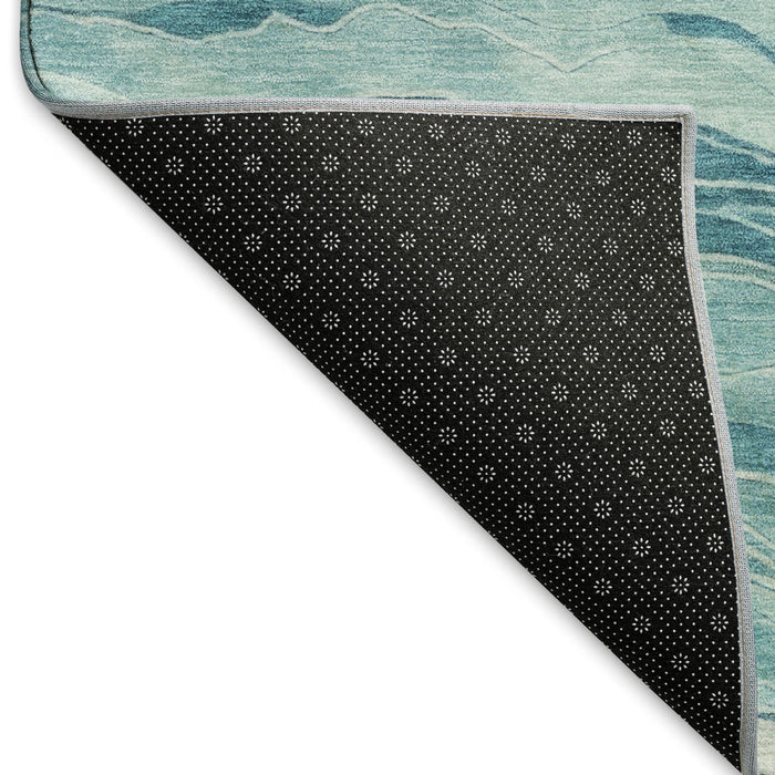 10' X 14' Striped Washable Area Rug With UV Protection (692529) - Turquoise / Ivory