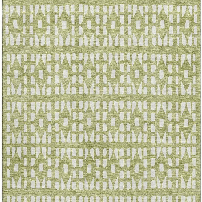 10' X 14' Geometric Washable Area Rug With UV Protection (676242) - Artichoke Green / Ivory