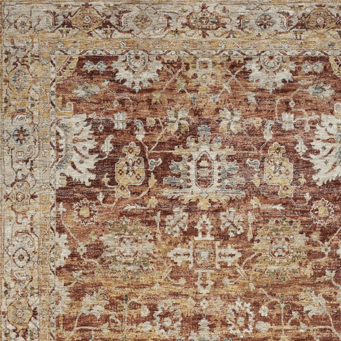 8' X 10' Floral Medallion Distressed Area Rug (550818) - Rust / Ivory / Blue