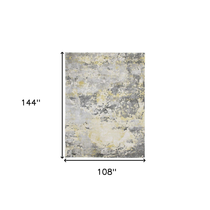 9' x 12' Abstract Hand Loomed Area Rug - Gray And Yellow
