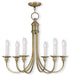 Six-light metal chandelier with shades in antiqued brass finish, dimmable HomeRoots chandelier hanging fixture.