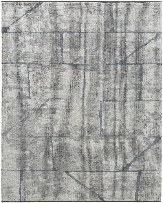 9' x 13' Wool Abstract Hand Knotted Worn Faded Area Rug - Gray And Silver