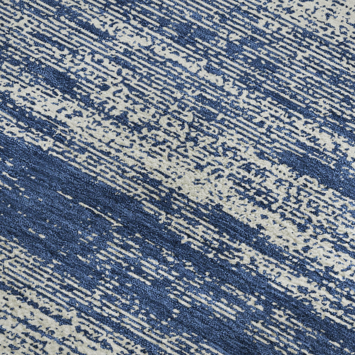 10' X 14' Striped Washable Area Rug With UV Protection (668163) - Navy Blue / Ivory