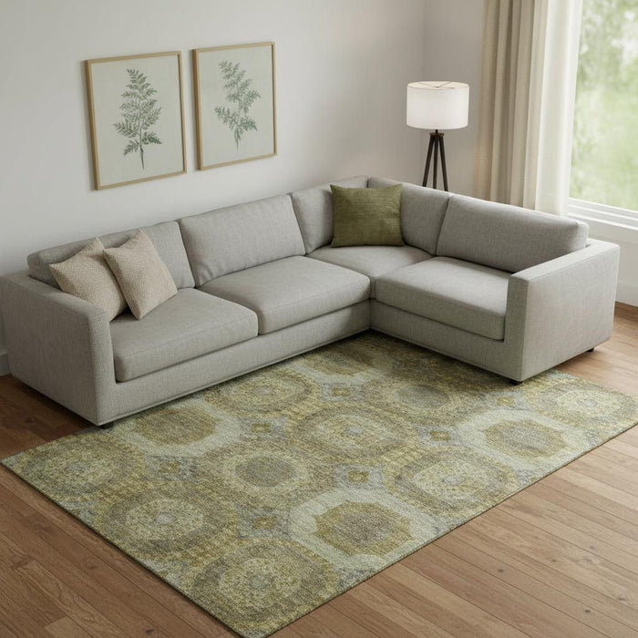 10' X 14' Abstract Geometric Washable Area Rug With UV Protection (708952) - Gold / Beige / Brown