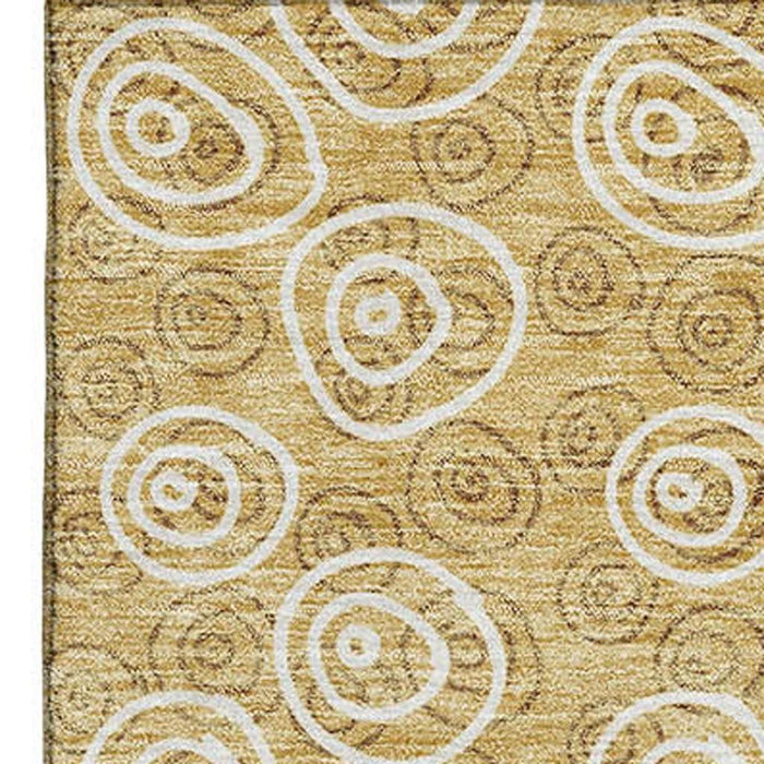 8' X 10' Polka Dot Washable Area Rug With UV Protection - Gold And Ivory