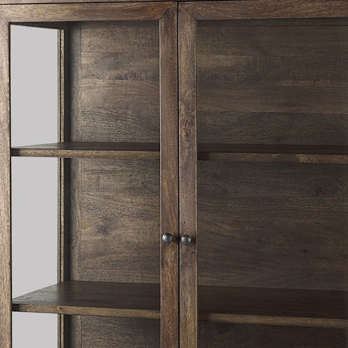 36" Solid Wood And Metal Display Cabinet With Two Doors - Brown