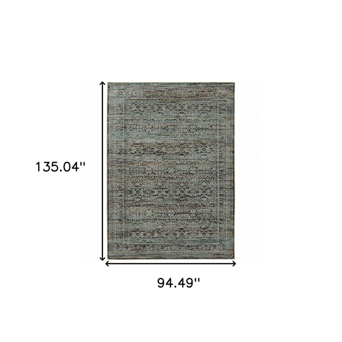 7.9' x 11.3' Oriental Power Loom Area Rug - Blue Green