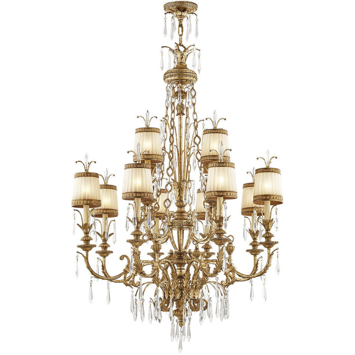 Twelve Light Metal Dimmable Chandelier With Shades - Gold