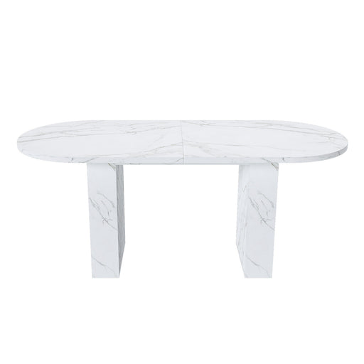 Oval Giga dining table with a sleek wooden strip base and smooth tabletop, ideal for modern dining rooms.