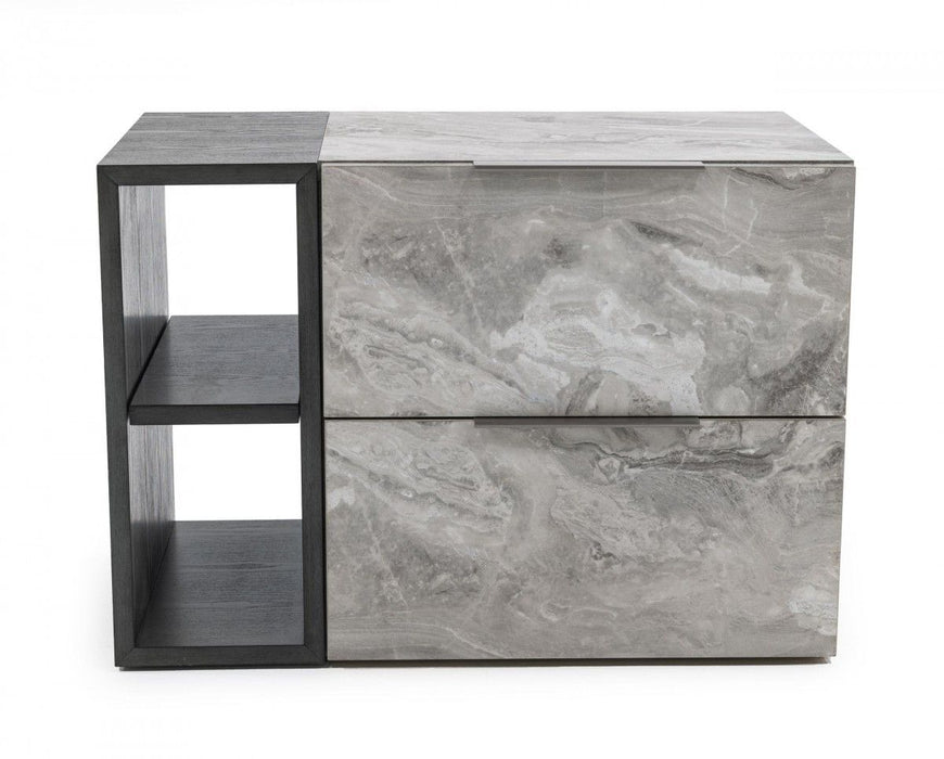Contempo Faux Marble And Gray Two Drawer Nightstand - Gray