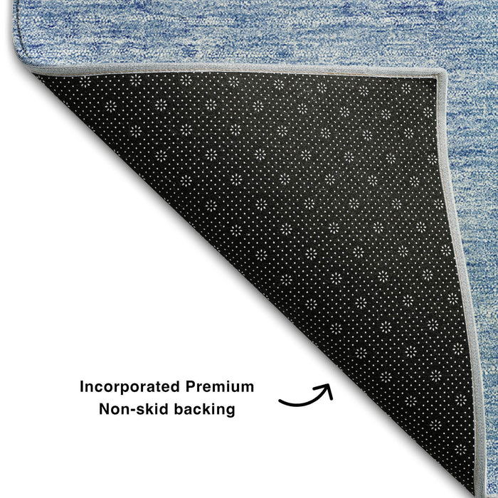 10' X 14' Patchwork Washable Area Rug With UV Protection (655228) - Denim Blue / Ivory