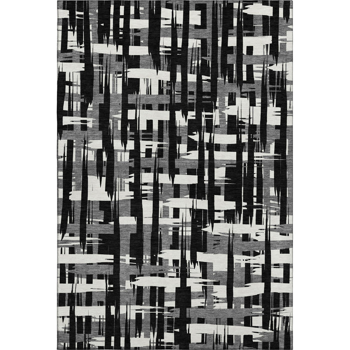 10' X 14' Striped Washable Area Rug With UV Protection (705659) - Black / Ivory