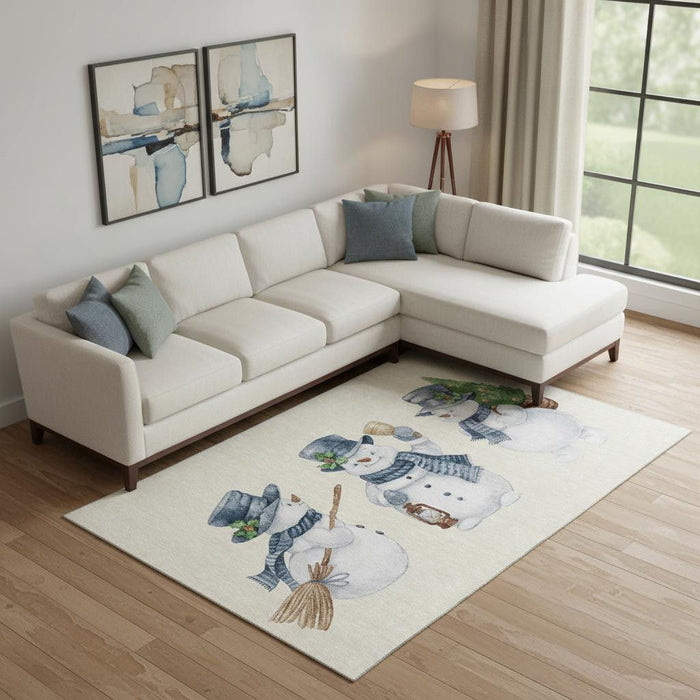 10' X 14' Geometric Washable Area Rug With UV Protection (702413) - Ivory / Blue / Green