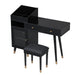 Black Giga modern makeup vanity desk with drawers, cabinet, charging port, engineered wood, space-saving design for small spaces.