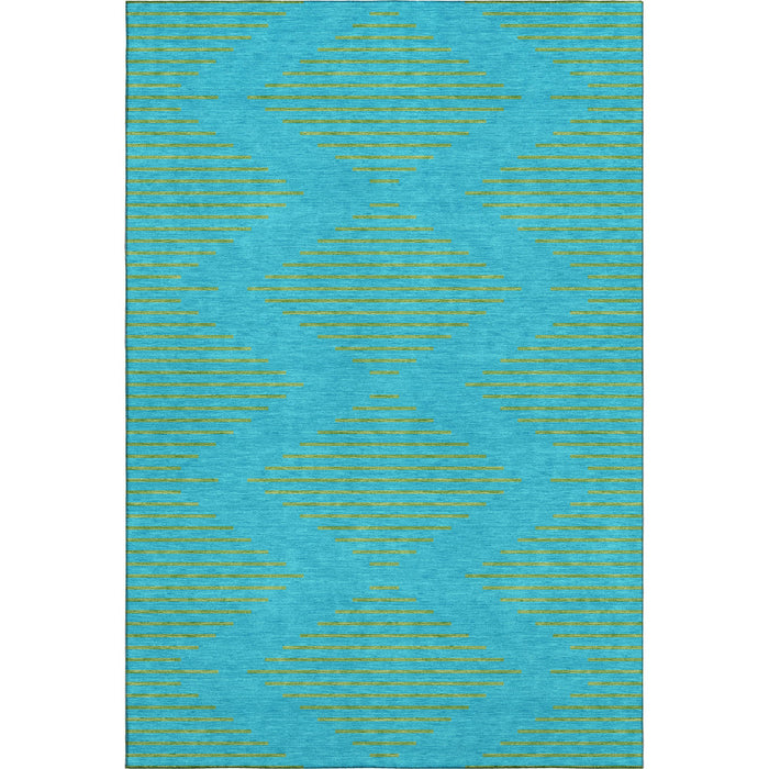 10' X 14' Geometric Washable Area Rug With UV Protection (679792) - Aqua / Lime Green
