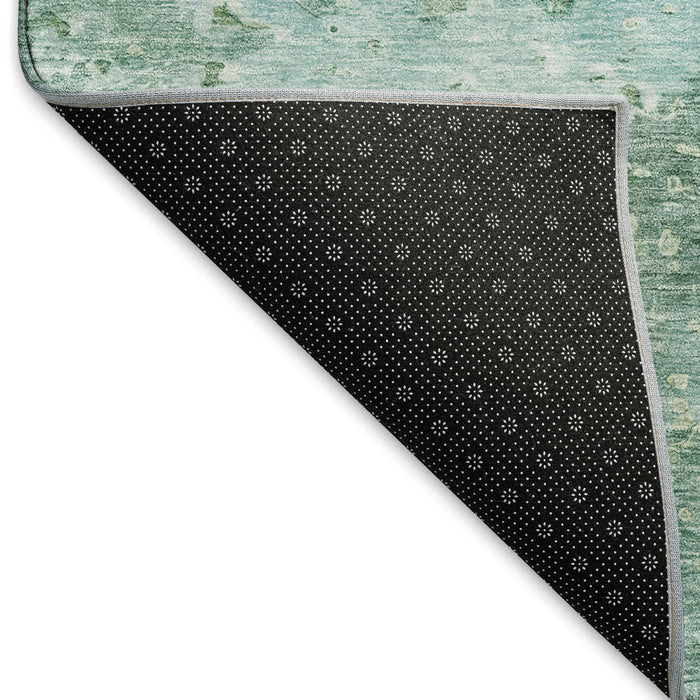 10' X 14' Abstract Washable Area Rug With UV Protection (692178) - Emerald / Pale Aqua / Ivory