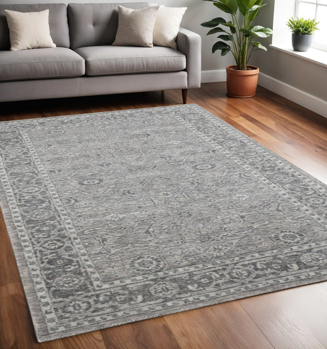 5' X 8' Wool Medallion Hand Woven Area Rug - Gray / Dark