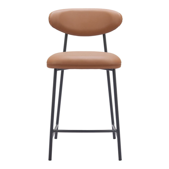 25" Faux Leather And Steel Low Back Counter Height Bar Chairs (Set of 2) - Brown / Black