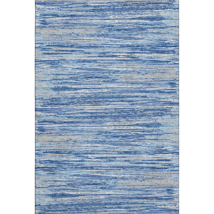 10' X 14' Striped Washable Area Rug With UV Protection (671204) - Blue / Ivory / Gray