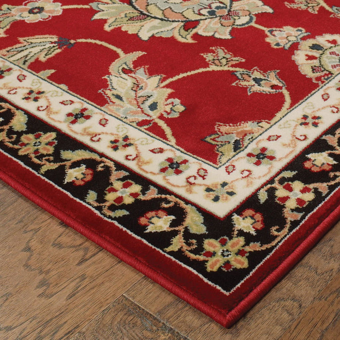 10' x 13' Oriental Power Loom Stain Resistant Area Rug - Red Black Blue Ivory Green And Salmon