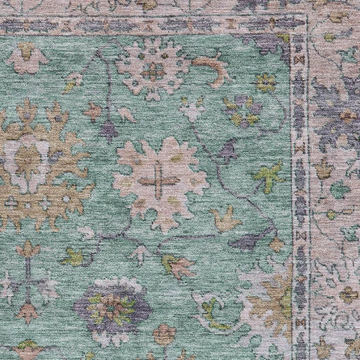 10' X 14' Oriental Washable Area Rug With UV Protection (716575) - Mint Green / Peach