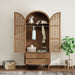 Giga tall walnut kitchen pantry cabinet with hollow carved doors, two drawers, and adjustable shelves for kitchen or dining room storage