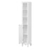 Giga white slim tall bathroom linen cabinet with adjustable shelves and anti-tip design, freestanding storage for bathroom organization.