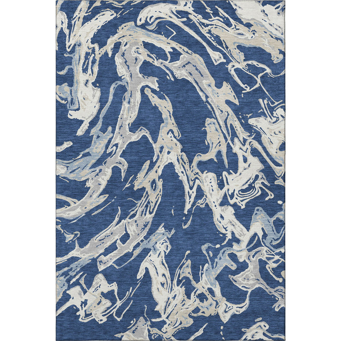 10' X 14' Abstract Washable Area Rug With UV Protection (681263) - Navy Blue / Ivory / Gray
